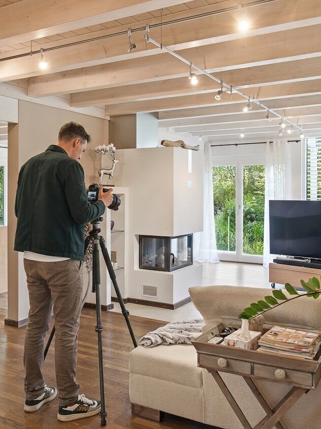Roman Scholz beim Immobilien-Shooting mit Kamera und Stativ